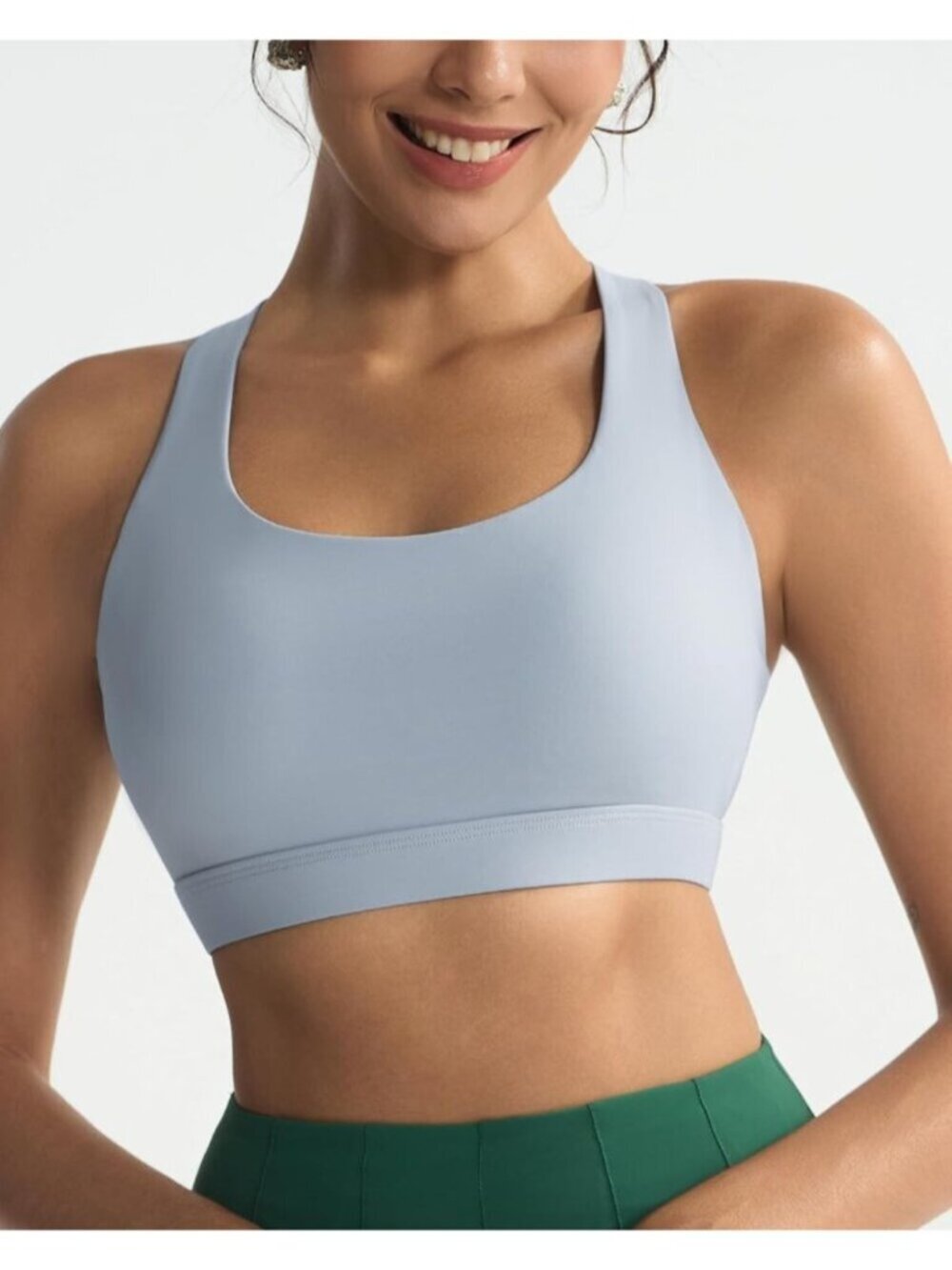 〽️Women's Grey Sports Bras High Impact Cross Back Molded Cup Running Bra
